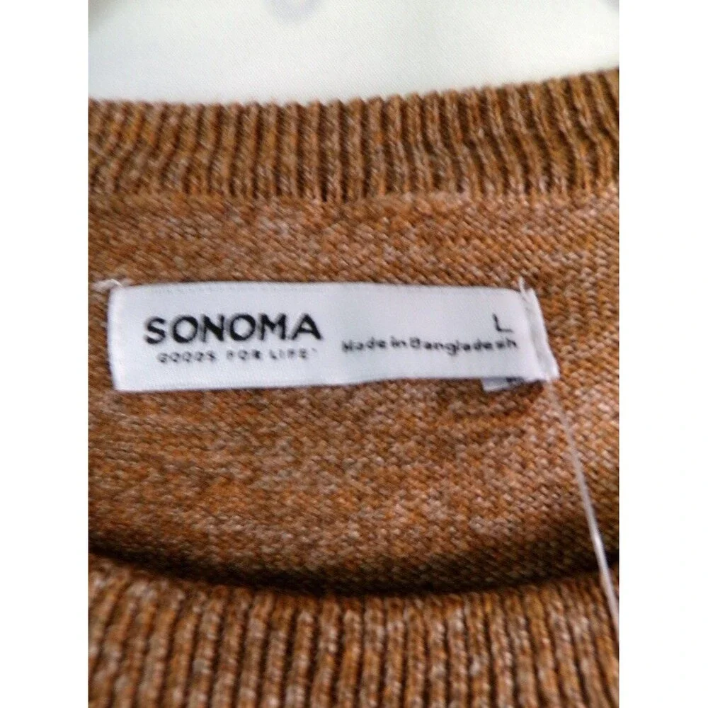 SONOMA Men's L Brown White Striped Crew Neck Pullover Sweater RN73277